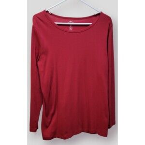 St John's Bay Long Sleeve Essential Tee Solid Red Round Neck 100% Cotton Size 0X
